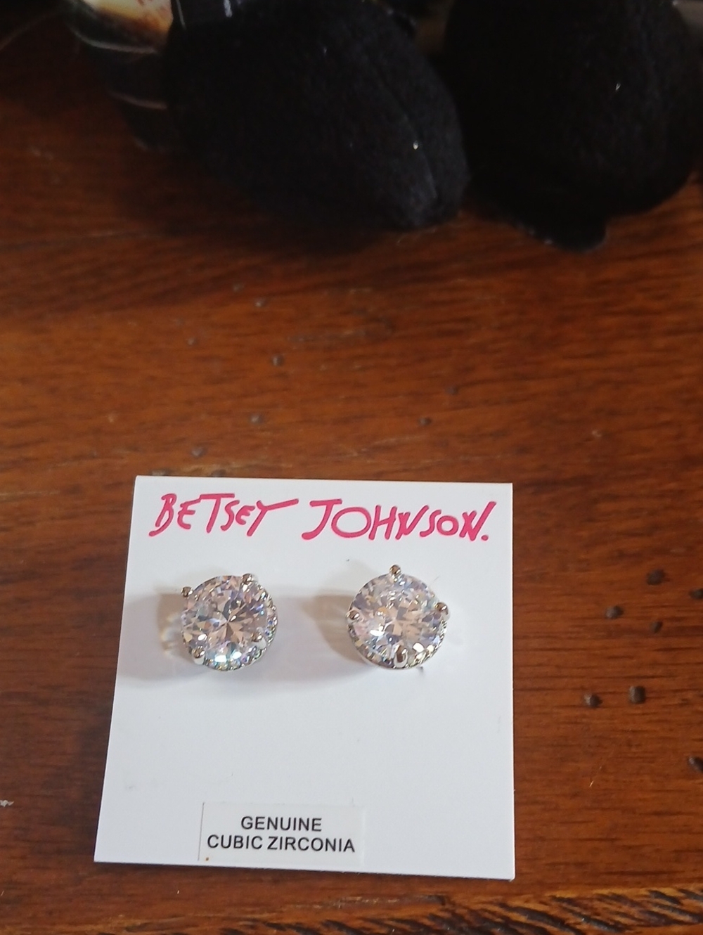 Betsey Johnson Silver-Tone Clear Crystal Round Stud Earrings